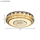 Contemporary Nickel Led Ceiling Mount With Clear Beveled Crystal Blocks & Windmill Pattern - Flush