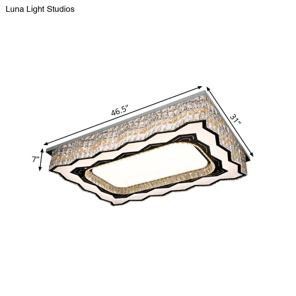 Contemporary Nickle Rectangle Led Flush Light: Clear Crystal Blocks Ceiling Lamp