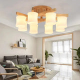 Contemporary Opal Glass Ceiling Flush Mount With Beige Semi Light Wood / Large