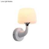 Contemporary Opal Glass Wall Lamp With Metal Curved Arm White Sconce Light Fixture