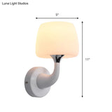 Contemporary Opal Glass Wall Lamp With Metal Curved Arm White Sconce Light Fixture