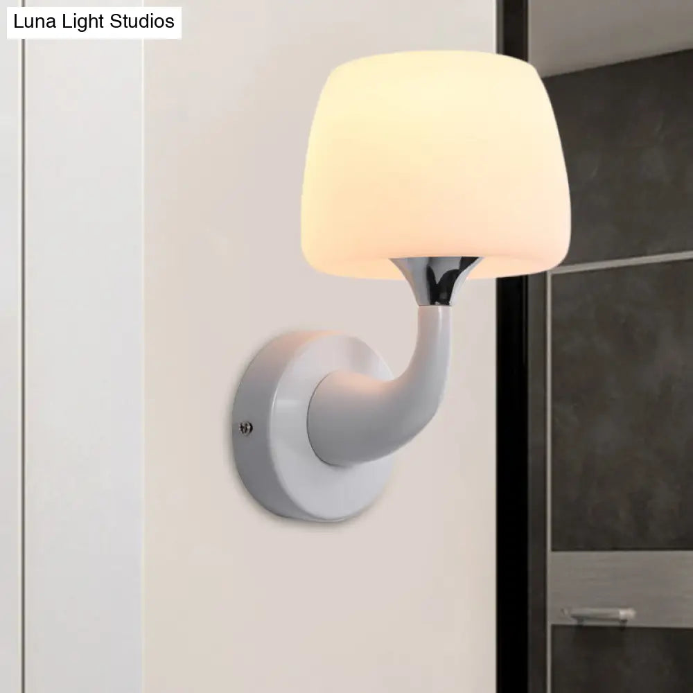 Contemporary Opal Glass Wall Lamp With Metal Curved Arm White Sconce Light Fixture