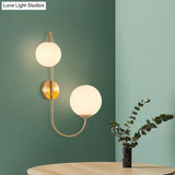 Contemporary Opal Glass Wall Sconce Light - Gold Mount 2 Lights