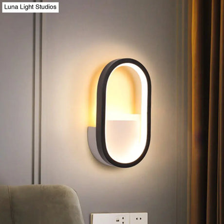 Contemporary Oval Led Wall Sconce In Black/White Acrylic With Warm/White Light