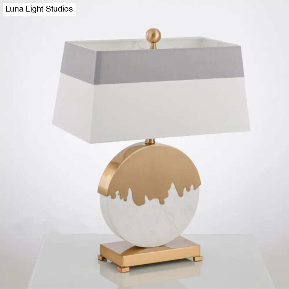 Contemporary Pagoda Fabric Table Light: Sleek Brass & White Nightstand Lamp Round Base
