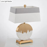 Contemporary Pagoda Fabric Table Light: Sleek Brass & White Nightstand Lamp Round Base