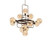 Contemporary Pendant Chandelier With Amber/Smoke/White Glass - Orbit Restaurant Study Room Lighting