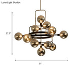 Contemporary Pendant Chandelier With Amber/Smoke/White Glass - Orbit Restaurant Study Room Lighting