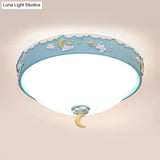 Contemporary Pink/Blue Cloud Pattern Led Ceiling Flush Mount With Moon And Star Design - Acrylic