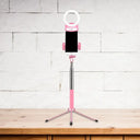 Contemporary Pink Metal Mobile Phone Holder With Ring Make-Up Lamp And Led Fill Flush Light / Usb