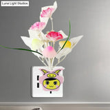 Contemporary Plastic Blooming Flower Wall Nightlight - Yellow/Pink/Peach Led Night Light With Plug