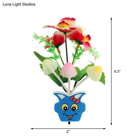 Contemporary Plastic Blooming Flower Wall Nightlight - Yellow/Pink/Peach Led Night Light With Plug