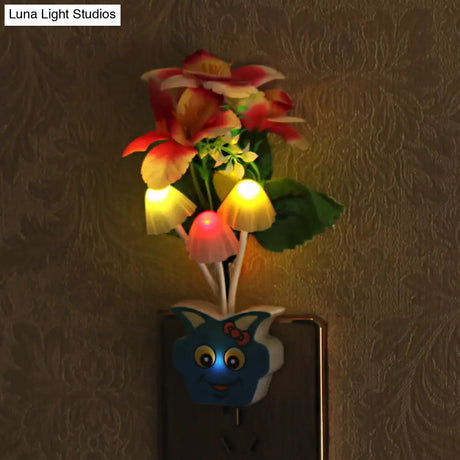 Contemporary Plastic Blooming Flower Wall Nightlight - Yellow/Pink/Peach Led Night Light With Plug