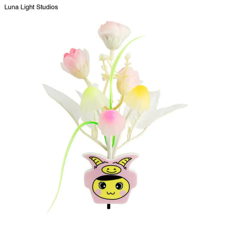 Contemporary Plastic Blooming Flower Wall Nightlight - Yellow/Pink/Peach Led Night Light With Plug
