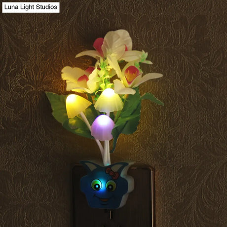 Contemporary Plastic Blooming Flower Wall Nightlight - Yellow/Pink/Peach Led Night Light With Plug
