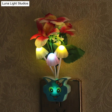 Contemporary Plastic Blooming Flower Wall Nightlight - Yellow/Pink/Peach Led Night Light With Plug