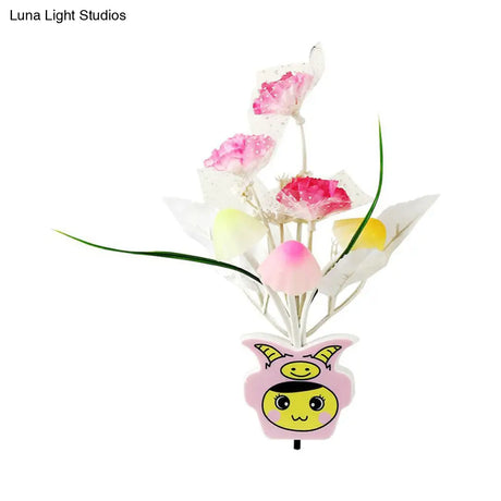 Contemporary Plastic Blooming Flower Wall Nightlight - Yellow/Pink/Peach Led Night Light With Plug