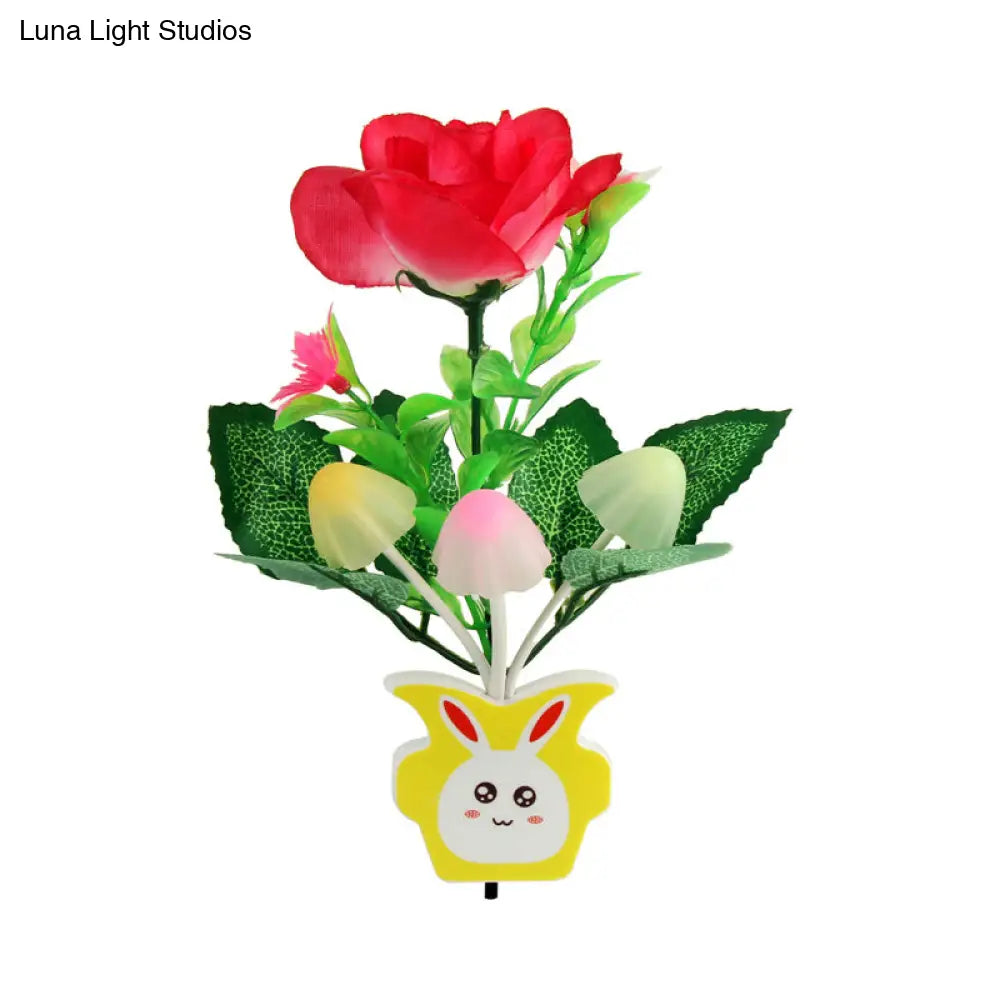 Contemporary Plastic Blooming Flower Wall Nightlight - Yellow/Pink/Peach Led Night Light With Plug