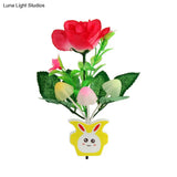 Contemporary Plastic Blooming Flower Wall Nightlight - Yellow/Pink/Peach Led Night Light With Plug