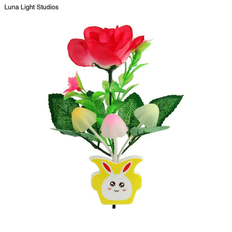 Contemporary Plastic Blooming Flower Wall Nightlight - Yellow/Pink/Peach Led Night Light With Plug