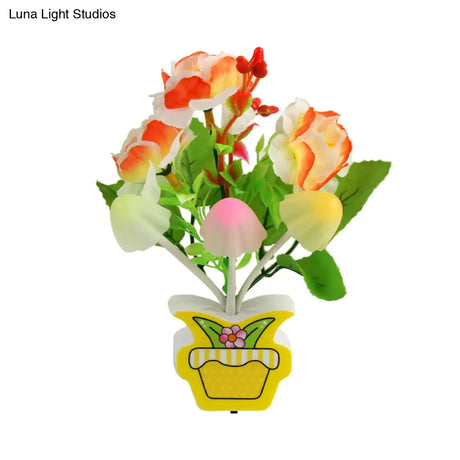 Contemporary Plastic Blooming Flower Wall Nightlight - Yellow/Pink/Peach Led Night Light With Plug