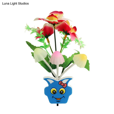 Contemporary Plastic Blooming Flower Wall Nightlight - Yellow/Pink/Peach Led Night Light With Plug