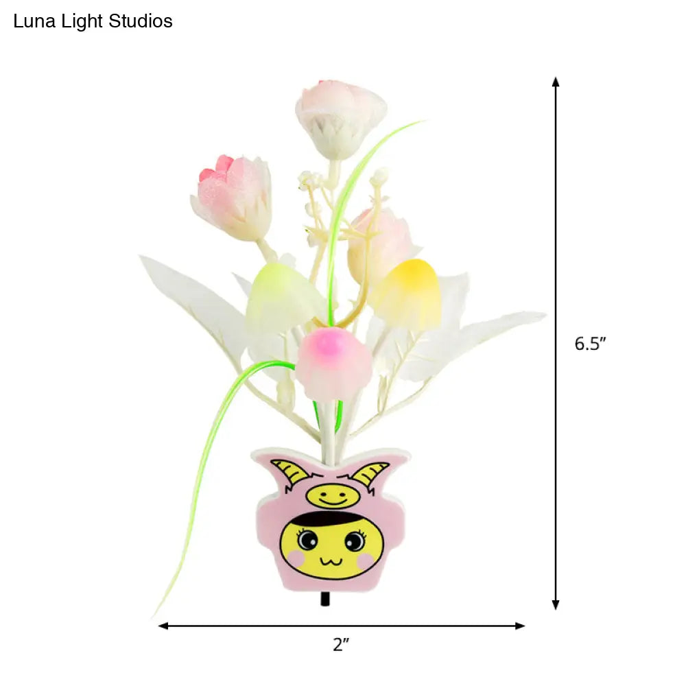 Contemporary Plastic Blooming Flower Wall Nightlight - Yellow/Pink/Peach Led Night Light With Plug