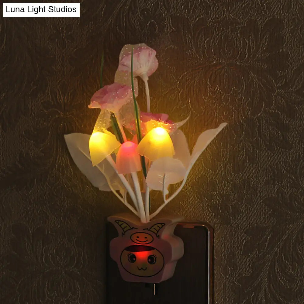 Contemporary Plastic Blooming Flower Wall Nightlight - Yellow/Pink/Peach Led Night Light With Plug