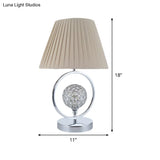 Contemporary Pleated Fabric Table Light - Beige 1-Head Reading Lamp With Crystal Bead