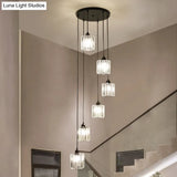 Contemporary Prismatic Crystal Cluster Pendant Light For Stairs