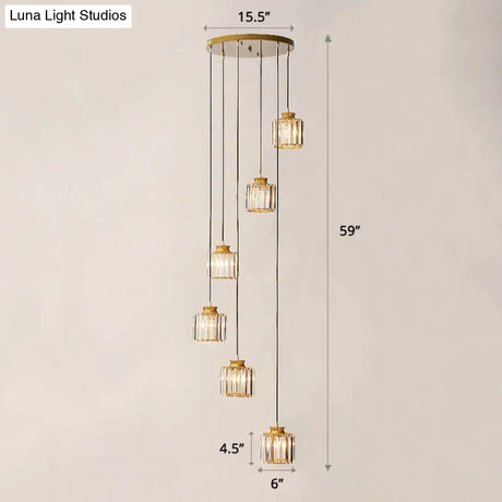 Contemporary Prismatic Crystal Cluster Pendant Light For Stairs