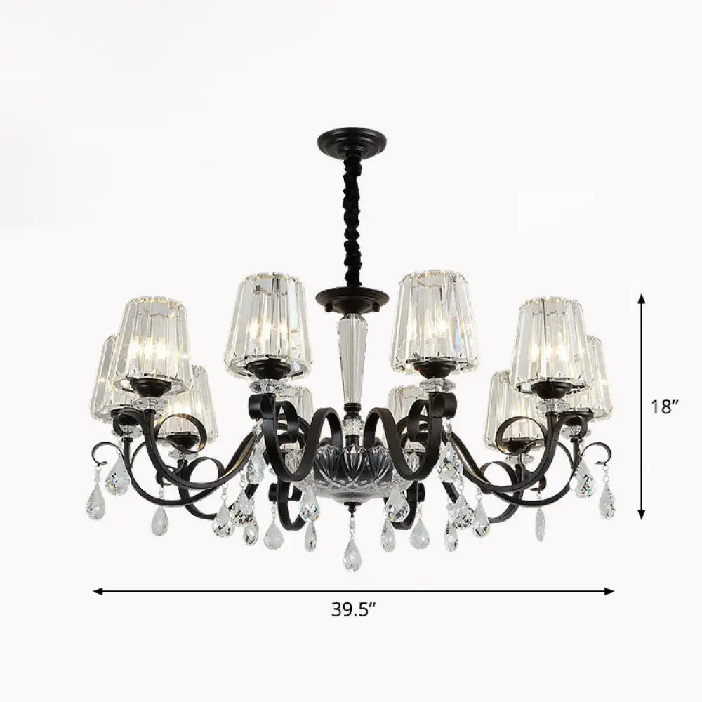 Contemporary Prismatic Crystal Cone Hanging Lamp With Droplet Decorations 10 / Black