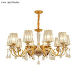 Contemporary Prismatic Crystal Cone Hanging Lamp With Droplet Decorations