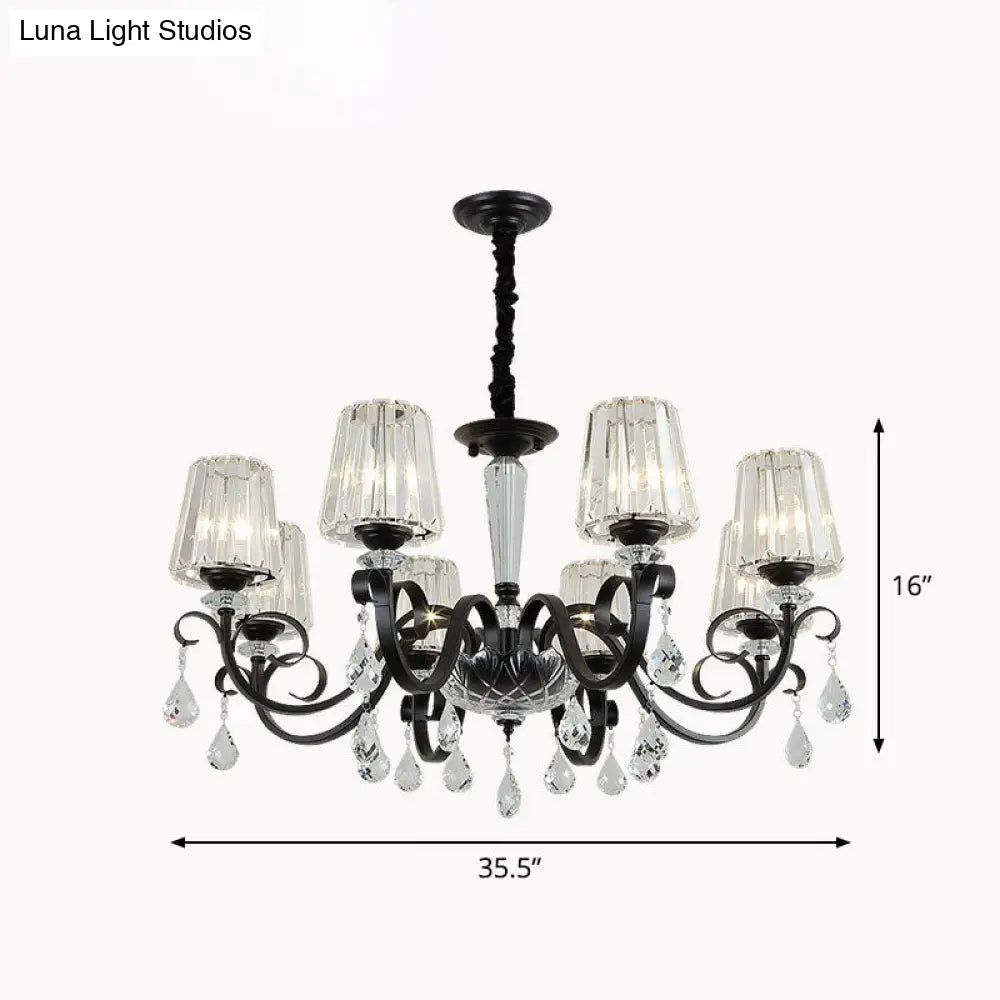 Contemporary Prismatic Crystal Cone Hanging Lamp With Droplet Decorations