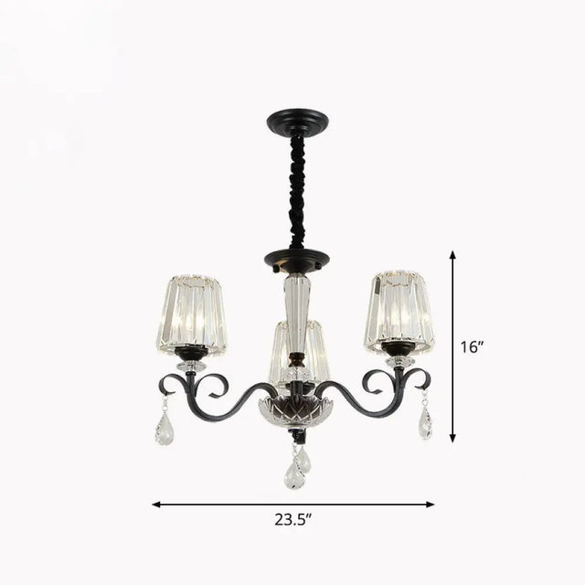 Contemporary Prismatic Crystal Cone Hanging Lamp With Droplet Decorations 3 / Black