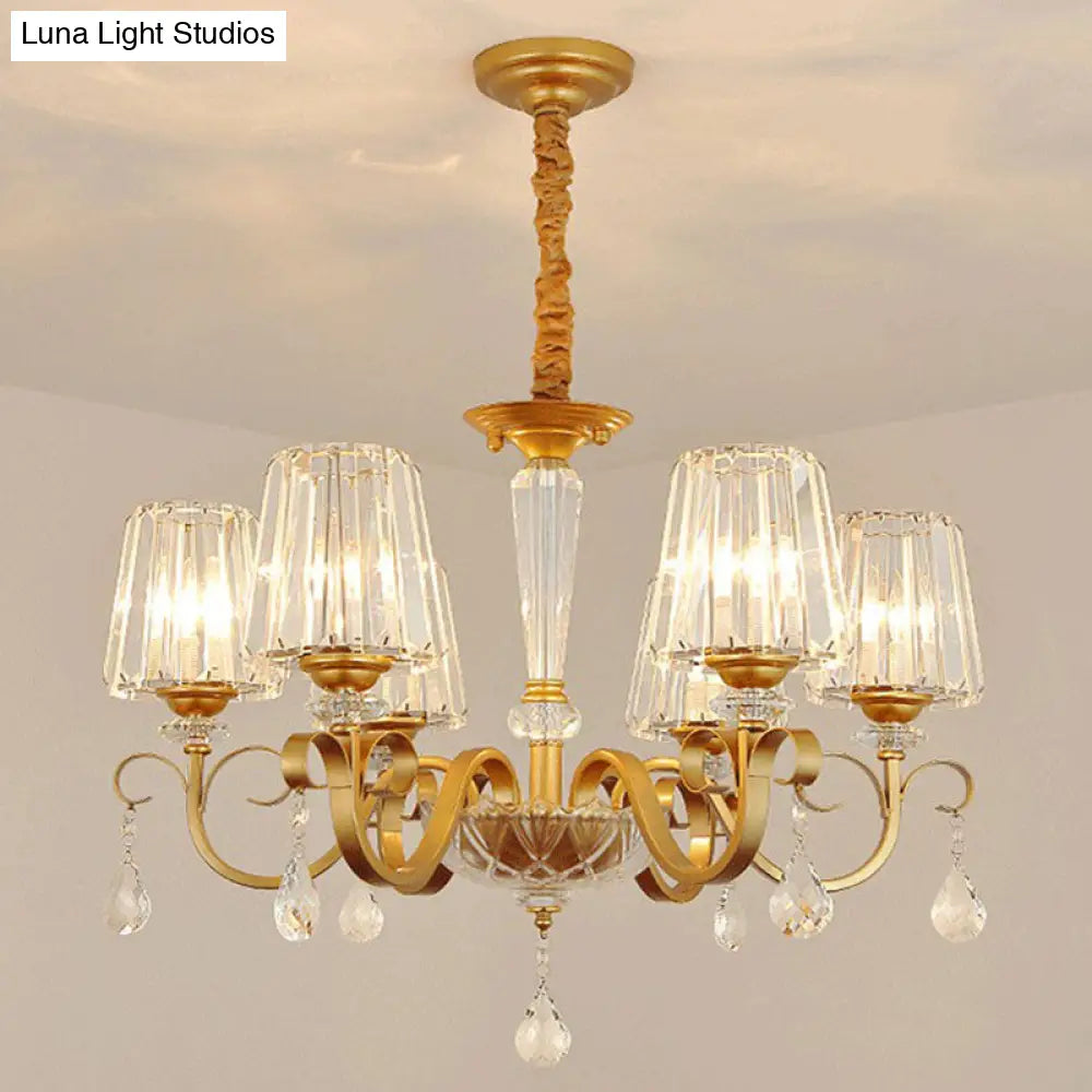Contemporary Prismatic Crystal Cone Hanging Lamp With Droplet Decorations