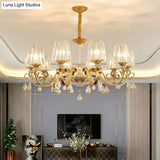 Contemporary Prismatic Crystal Cone Hanging Lamp With Droplet Decorations
