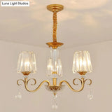 Contemporary Prismatic Crystal Cone Hanging Lamp With Droplet Decorations