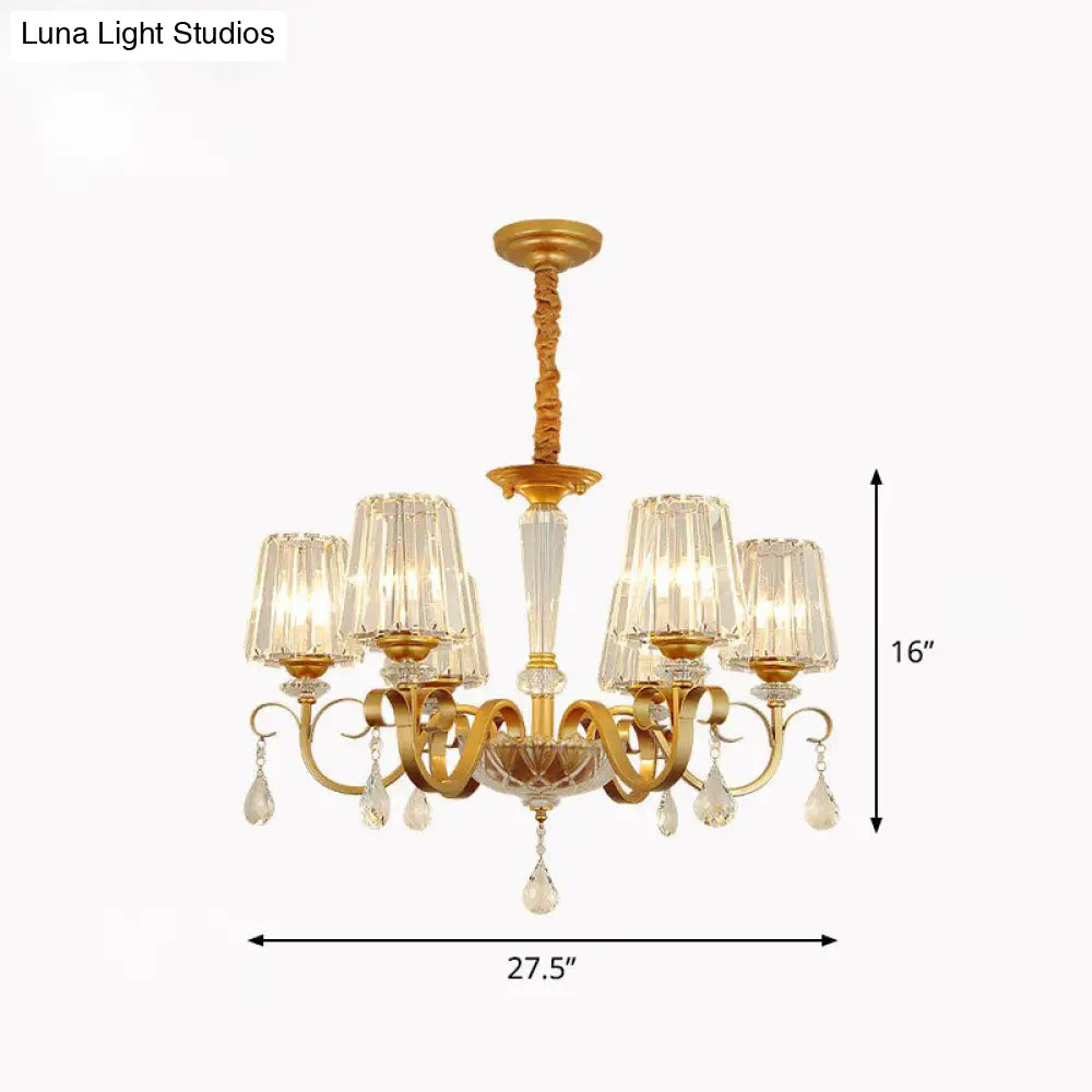 Contemporary Prismatic Crystal Cone Hanging Lamp With Droplet Decorations