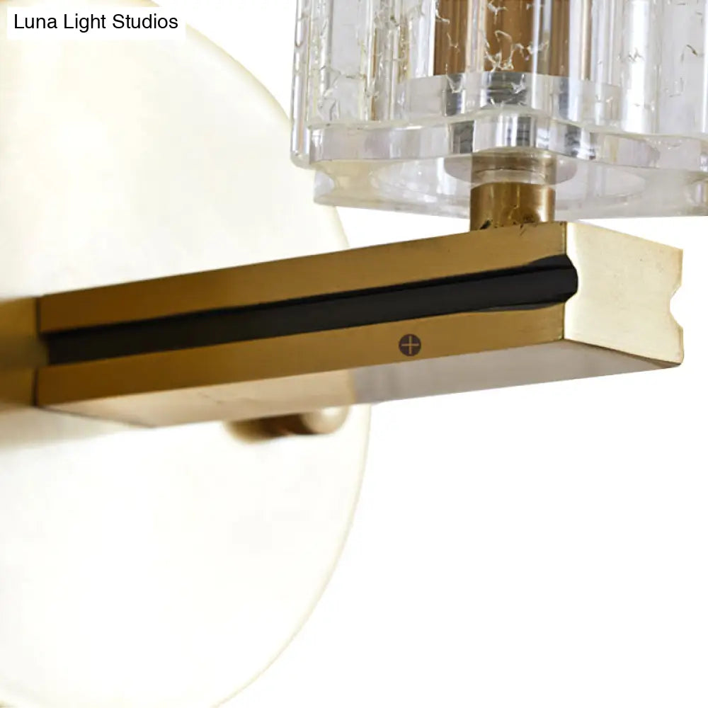 Contemporary Prismatic Crystal Cylinder Sconce Light - Brass Wall Mount