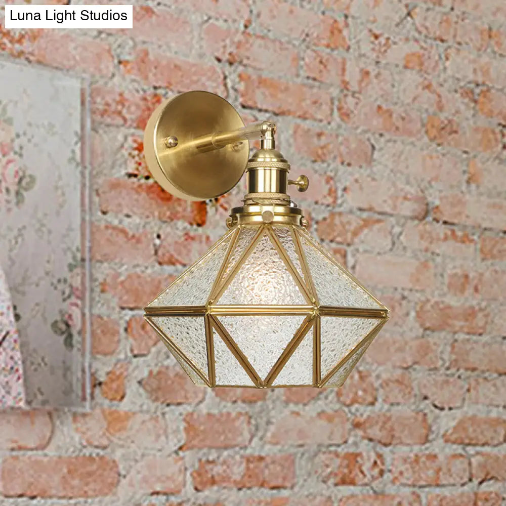Contemporary Prismatic Glass Wall Sconce With Geometric Design - Brass Mount Light Fixture