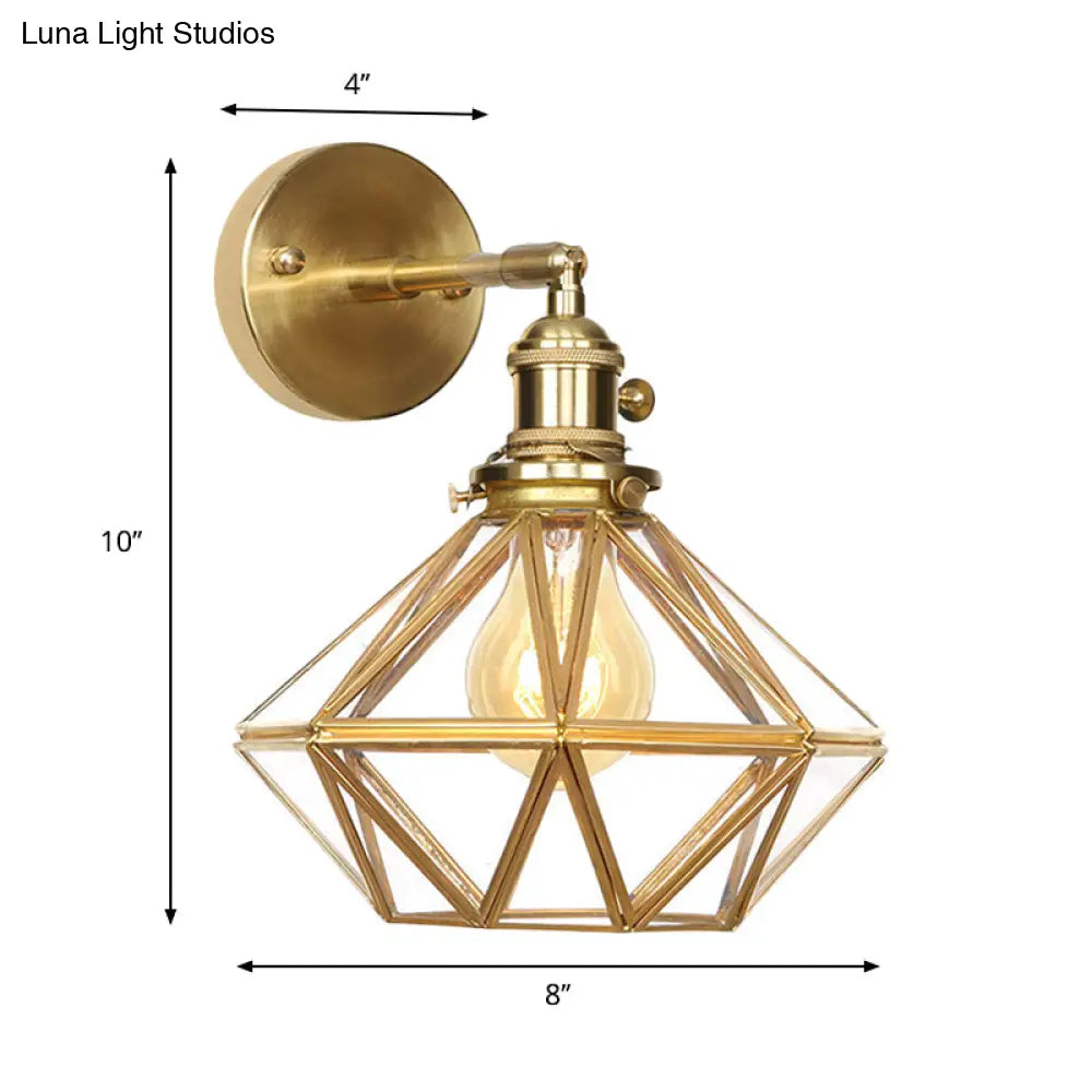 Contemporary Prismatic Glass Wall Sconce With Geometric Design - Brass Mount Light Fixture