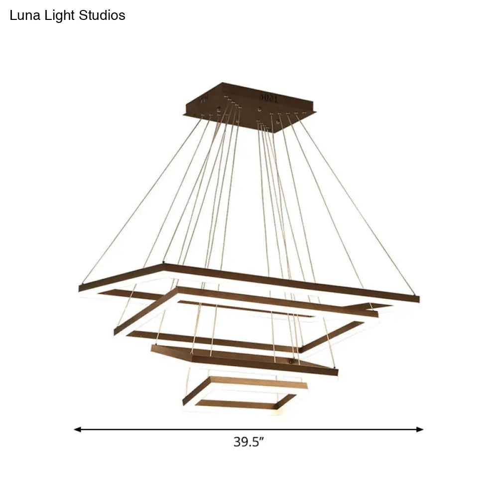 Contemporary Rectangular Acrylic Coffee Led Chandelier - 3/4/5 Tiers Hanging Pendant Lamp