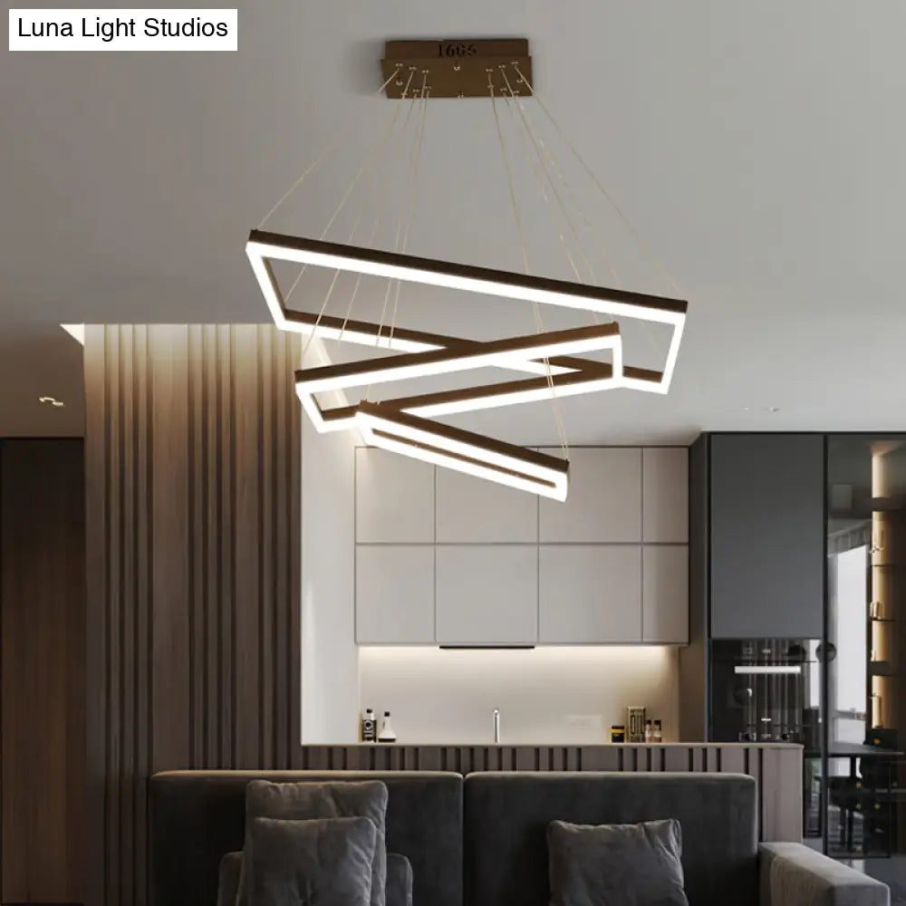 Contemporary Rectangular Acrylic Coffee Led Chandelier - 3/4/5 Tiers Hanging Pendant Lamp