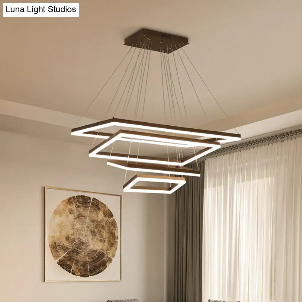 Contemporary Rectangular Acrylic Coffee Led Chandelier - 3/4/5 Tiers Hanging Pendant Lamp