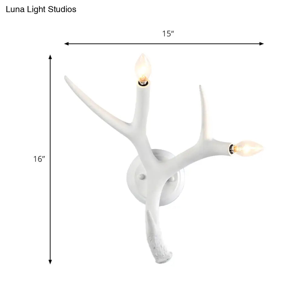 Contemporary Resin Antler Wall Sconce - 2 Lights White Ideal For Restaurants