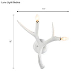 Contemporary Resin Antler Wall Sconce - 2 Lights White Ideal For Restaurants