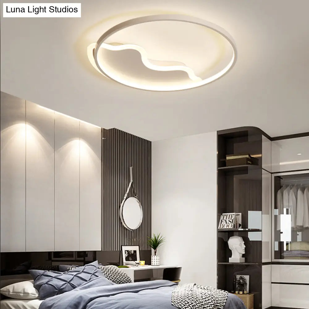 Contemporary Ring Flush Mount Led Lamp For Bedroom 18’/21.5’ - White/Pink/Blue With Warm/White Light