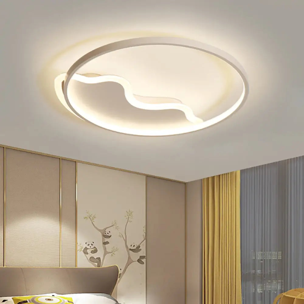 Contemporary Ring Flush Mount Led Lamp For Bedroom 18’/21.5’ - White/Pink/Blue With Warm/White