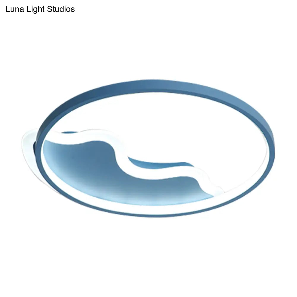 Contemporary Ring Flush Mount Led Lamp For Bedroom 18’/21.5’ - White/Pink/Blue With Warm/White Light